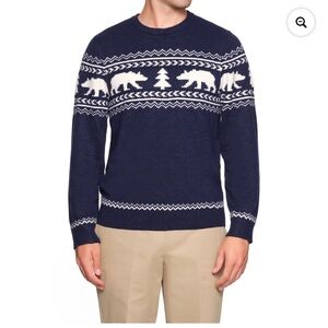 Lands' End size xl Men's Blue Sweater Bear an Tree Pattern 97% polyester 26 pit